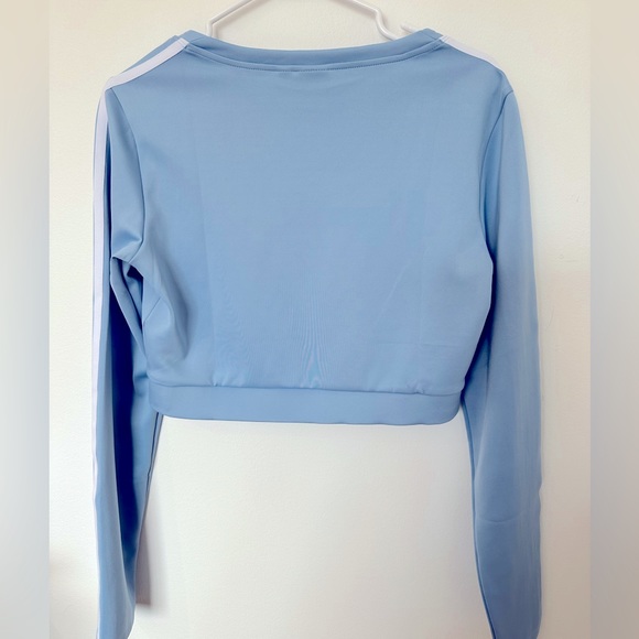 Adidas Originals Adicolor Three Stripe Long Sleeve Top in Blue with Square Neck - Picture 7 of 8